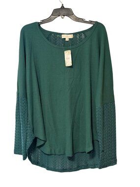 New Weekend Suzanne Betro Women Size 2X Green Tunic Top Shirt Lace Trim Panel Lo